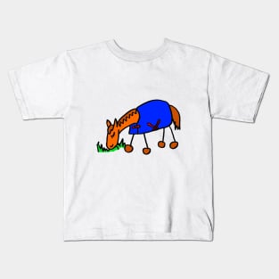 Cartoon Horse in Rug Grazing Kids T-Shirt
